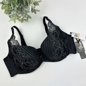 Ashley Graham Basic Diva Lace-Trim Keyhole Bra Black Pinstripe Size 38DD